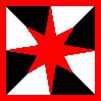 Gyronny Sable and Argent, a Compass Star, within a Bordure, Gules